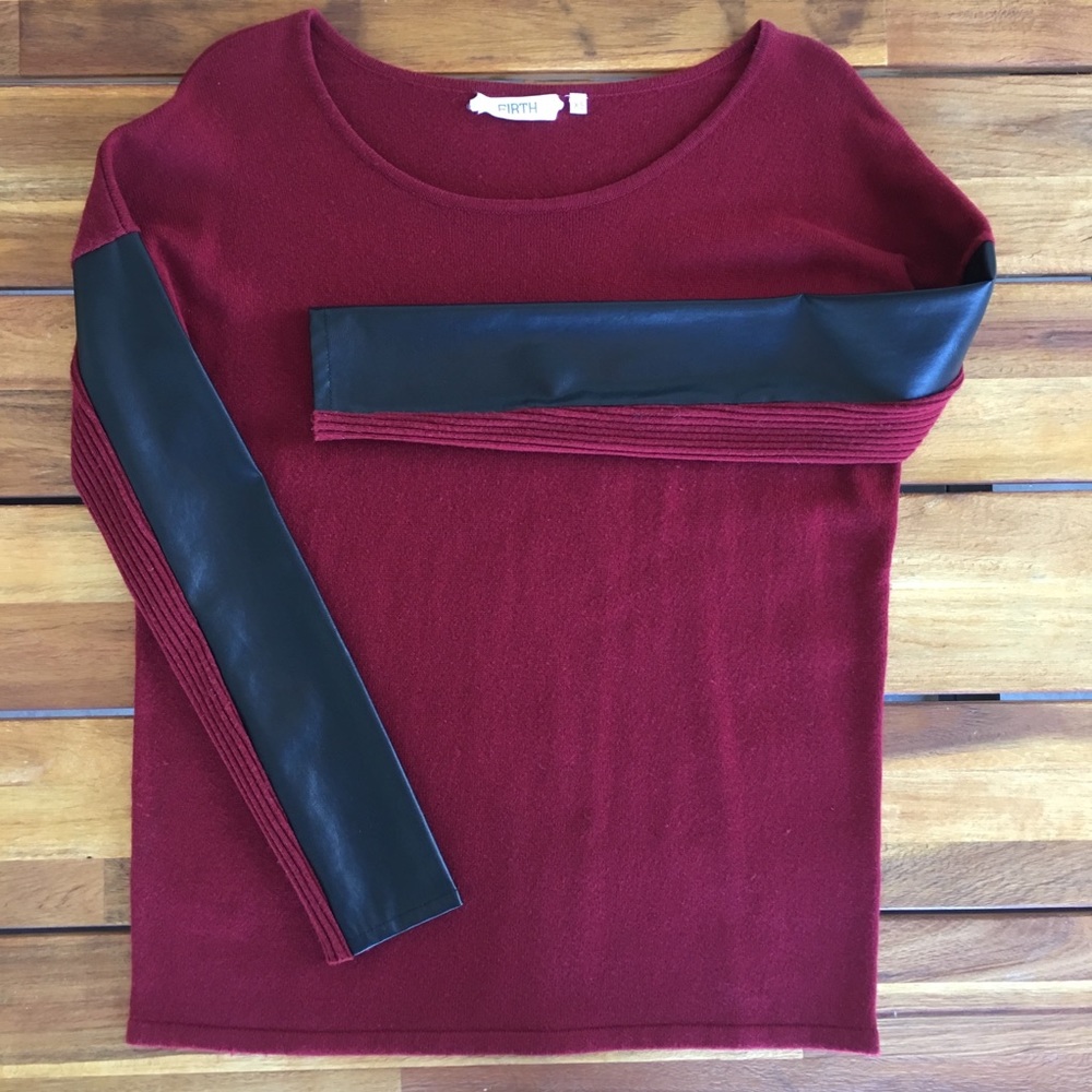 Silk Cashmere Sweater with Leather Sleeve Panels